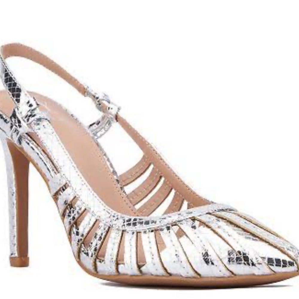 New York & Company Metallic Silver Slingback Heels